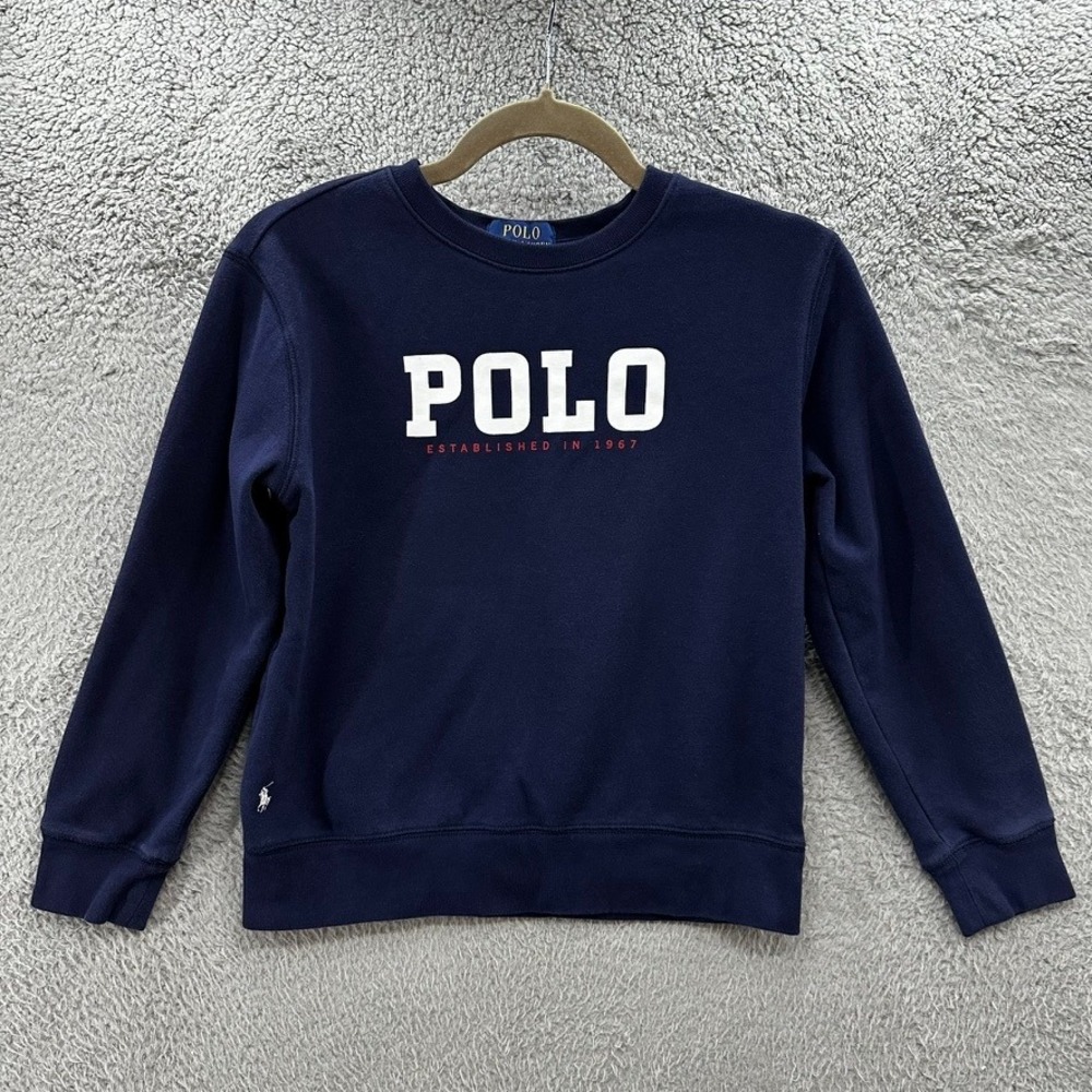Polo Ralph Lauren Kids Medium 10-12 Navy Blue Graphic Sweatshirt EUC